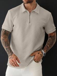 Manfinity Homme 男士大尺碼成熟休閒短袖 Polo 衫，儀式場合適用 - 卡其色 - 查看 4