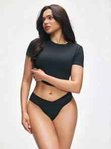 SHAPORA Women's Solid Color Asymmetric Waist Casual Comfortable Thong - Black - View 2