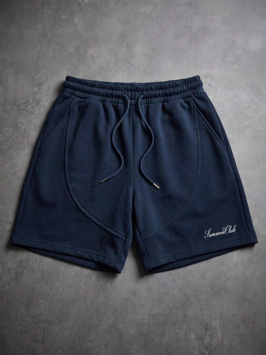 SUMWON Club Fleece 運動短褲，彈性抽繩腰部設計與弧形口袋細節 - 藏蓝色 - 查看 1