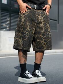 Manfinity EMRG Men's Street Style Casual Multi-Pocket Cargo Camouflage Leopard Print Denim Shorts - Multicolor - View 7