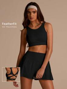 Fluxe Women's Solid Color Backless Round Neck Summer Sports Bra Top - Black - View 6