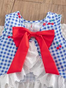 Emery Rose Kids Emery Rose Kids 少女編織格紋櫻桃圖案拼接撞色荷葉邊休閒背心與長褲兩件組 - 彩色 - 查看 11
