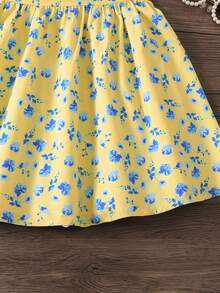 Young Girl Casual Daily Cute Lemon Print Flutter Sleeve Back Bow A-Line Dress Suitable For Vacation Young Girl - Multicolor - View 4