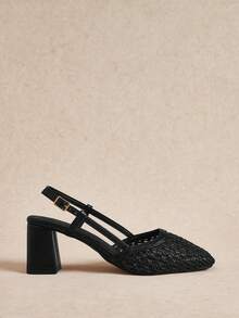 Rosivie Women's Fashion Brown Woven Hollow High Heel Pumps For Christmas - Black - View 2
