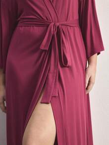 Ocili Comfortable Soft Minimalist Long Sleeve Plus Size Robe Lounge Mint Green Autumn - Red Violet - View 7