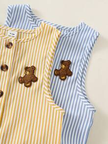 SHEIN 2pcs/Set Baby Boy Baby Girl Unisex Baby Clothes Summer Autumn Casual Vacation Rompers Striped Rompers Yellow Rompers Blue Rompers Infant Rompers - Multicolor - View 4