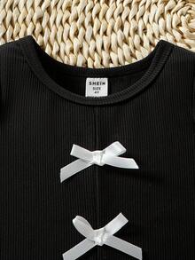 SHEIN Genkimix Kids 少女蝴蝶結裝飾開衩下擺背心上衣 - 彩色 - 查看 7