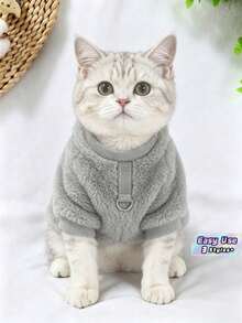 1 Piece Pet Plush Four-Legged Clothes, Solid Color Windproof Warm Outfit, Dog Sweater Hoodie, Suitable For Cats & Puppies In Autumn And Winter - Grey - View 1