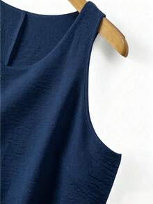 Linhara Spring Summer Autumn Round Neck Sleeveless Double Layer Design Yellow Apricot Plus Size Cami Tank Top - Royal Blue - View 5