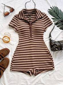 Soleia Mono casual de uso diario con bloques de color a rayas para mujer de talla grande - Marrón - Ver 5