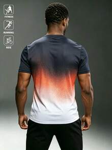 Acti Log Men's Gradient Print Short Sleeve Sports T-Shirt - Black - View 2