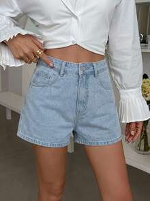 DAZY Spring/Summer Women's Casual Solid Color Washed Shorts - Light Wash - View 4