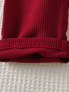 SHEIN Playful Pals 男嬰 0-3 歲 春/秋款 酒紅色字母刺繡裝飾燈芯絨嬰兒連身褲 休閒可愛趣味 生日派對俱樂部 - 酒紅色 - 查看 6