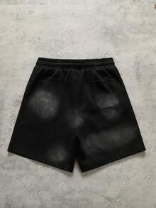 ROMWE MEN Pantalones cortos lavados con estampado de diamantes brillantes y estampado de letras de calle para hombres - Negro - Ver 2