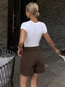 DAZY Women's Loose Casual Distressed Denim Shorts, New Summer Style - Coffee Brown - View 4