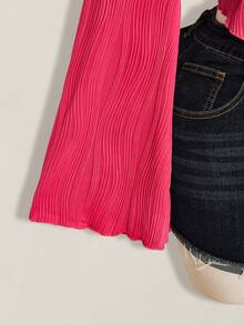 SHEIN ICON Women's Plus Size Textured Black Front Lace-Up Top Fall - Hot Pink - View 7