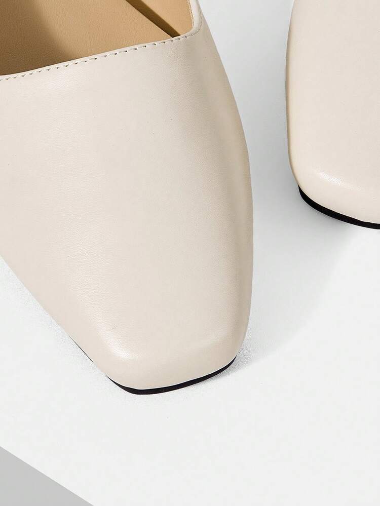 ELEGANT SQUARE TOE THICK HEEL EMPTY BUCKLE SHOES FOR WOMEN, SQUARE TOE CLOSED TOE SIMPLE SOLID COLOR WOMEN'S SHOES COMMUTER MODEL