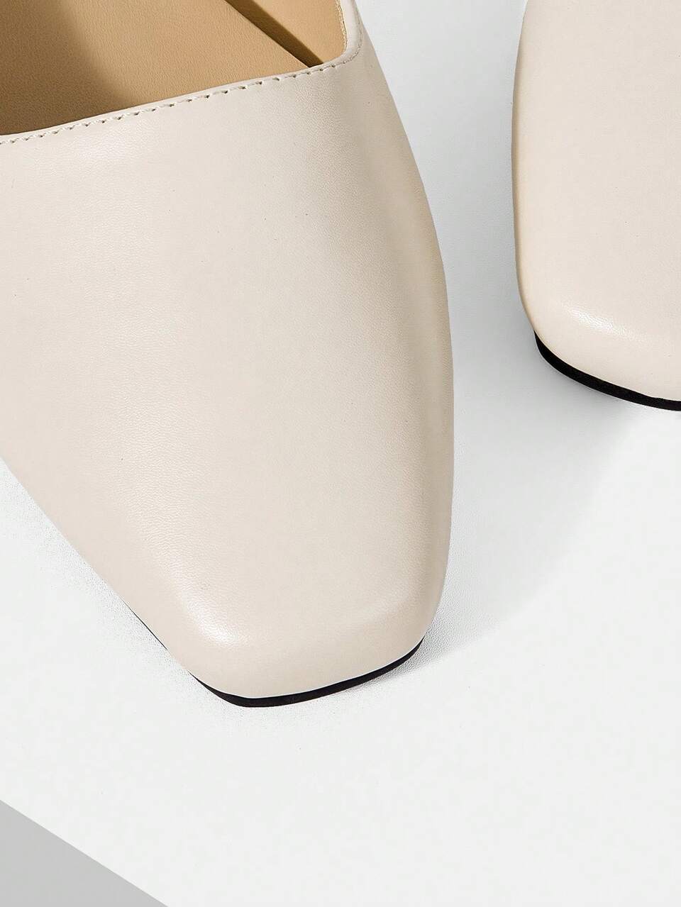 ELEGANT SQUARE TOE THICK HEEL EMPTY BUCKLE SHOES FOR WOMEN, SQUARE TOE CLOSED TOE SIMPLE SOLID COLOR WOMEN'S SHOES COMMUTER MODEL