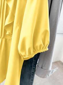 GlowEve CURVE Camisa de talla grande casual versátil de unicolor con ribete de volantes - amarillo ganso - Ver 3