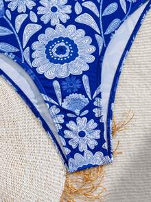 Swim Vcay 女款花卉印花掛脖繫帶式一件式泳衣，適合海灘度假、泳池派對、海灘派對 - 彩色 - 查看 6