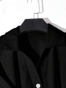 SHEIN Clasi 時尚女款大尺碼素色新圍巾拼接襯衫洋裝 - 黑色 - 查看 3