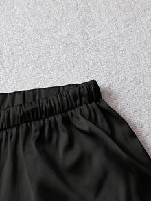 SHEIN Tall CURVE 加大码女式弹力腰阔腿宽松裤，黑色 - 黑色 - 查看 4