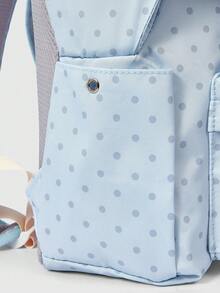 ROMWE Kawaii 1Pc Blue Cute College Polka Dot Striped Pattern Embroidered Patch Star Wings With Bar Badge Five-Pointed Star Rabbit Hairpin Decoration Large-Capacity Multi-Pocket Backpack, Simple Women's Backpack, Suitable For Commuting, College, Vacation And Other Fashion Items - Blue - View 5