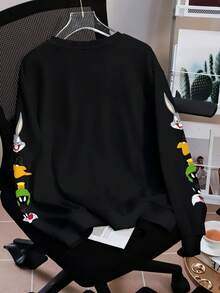LOONEY TUNES X SHEIN Áo nỉ cổ tròn họa tiết hoạt hình và chữ cái thường ngày cho nam - trắng - Xem 2