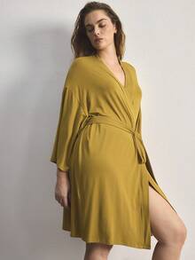 Ocili Plus Size Leisure Ultra Soft Robe, Silky & Breathable, Pairs Well With All Basics - Mustard Yellow - View 6