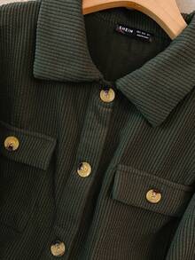 EMERY ROSE Casual Solid Color Cropped Jacket, Versatile For Commuting, Autumn Green Jacket Crop Jacket - Army Green - View 3