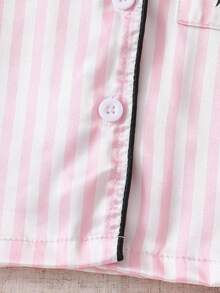 SHEIN 2pcs/Set Baby Girl Home Pajamas With Exquisite Embroidered Pattern, Matching Satin Trim - Pink - View 9