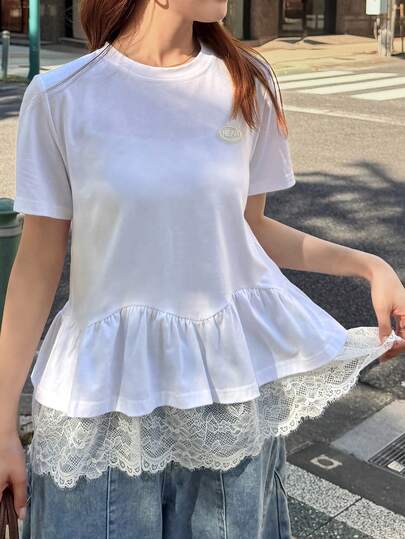 FRIFUL Women's Summer Casual Ruffle Hem T-Shirt