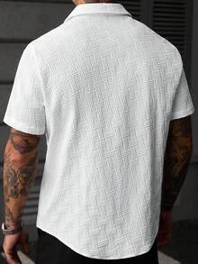 SLATEMANN Solid Color Knit Jacquard Men's Short Sleeve Shirt - White - View 2
