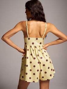VARSIVA Brown And Yellow Polka Dot Print, Women's Camisole Romper Vacation Summer Casual Cute, Summer Jumpsuit, Beach Brunch Vacation Outfits - Multicolor - View 6