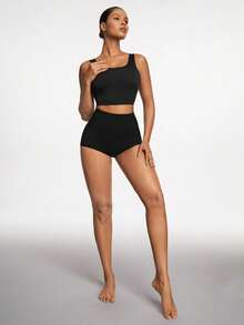 SHAPORA Pantalones Moldeadores De Mujer De Color Sólido - Negro - Ver 3