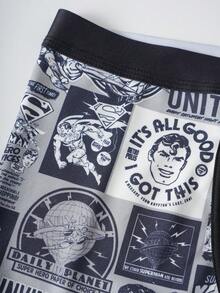 SUPERMAN X SHEIN Men's Letter Print Casual Comfortable Flat Front Shorts - Grey - View 4