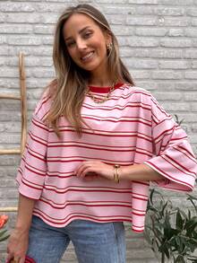 SHEIN Frenchy Women's Striped Colorblock Casual Versatile Everyday T-Shirt - Light Yellow - View 5