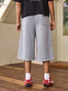 Whitmere Men's Casual Elastic Waist Drawstring Loose Straight Leg Knee-Length Shorts, Summer - Light Grey - View 2