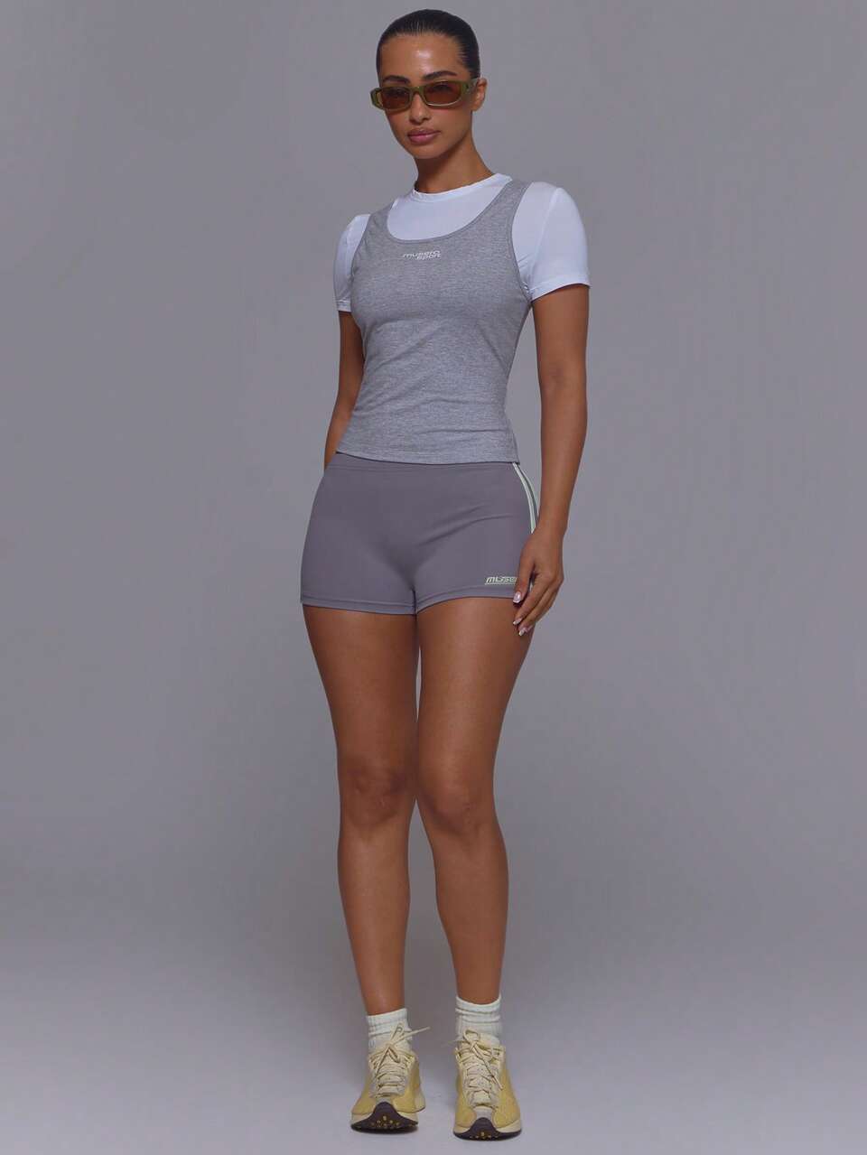 Active Grey Double Layered Scoop Front Musera Logo Tank Top Tshirt