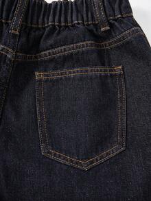SHEIN Boys' Cool Raw Denim Dark Blue Washed 3/4 Length Mid-Length Jeans, Handsome Streetwear Campus Style With Pressed Line Design, Pleated Design, And Hem Detail Design - Dark Wash - View 6