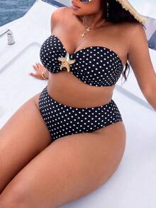 Slaydiva Setelan Baju Renang Wanita Ukuran Besar Warna Polos 2 Potong Kasual dengan Atasan Tank Top Terpisah - Hitam dan Putih - View 4