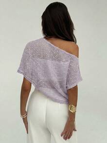 Women's Casual Solid Color Asymmetrical Top, Summer, Summer Top - 淡紫色 - 查看 2
