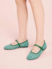 CUCCOO DOLLMOD Women's Shoes, Green Plaid, Mesh, Bow Mary Jane Shoes, Ballet Shoes, Comfortable Flats - Mesh green - View 8