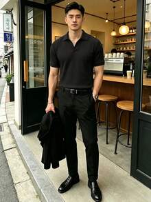 JOLTRO 男士素色短袖休閒通勤 Polo 衫 - 黑色 - 查看 3