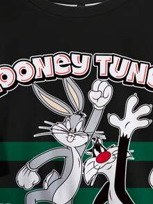 LOONEY TUNES X SHEIN 男士字母与卡通图案圆领短袖T恤 - 白色 - 查看 4