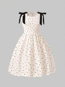 SHEIN Tween Girl Black Polka Dot Sleeveless Black Dresses Fall Style US Fall Style Fall Outfits - Apricot - View 6