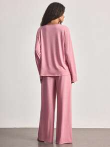 Ocili Minimalist Comfortable Collarless Soft Pajama Set For Women - Watermelon Pink - View 3