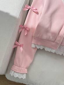 SHEIN 青少年女孩寬鬆休閒極簡舒適日常街頭風連帽修身口袋拉鍊短款長袖運動外套 白色返校穿搭 - 粉色 - 查看 5