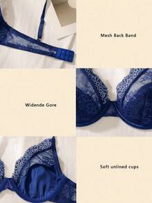 SHEIN 1pc Women's Lace Wireless Bra - Blue - View 7