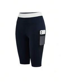 SHEIN Cheerettes Contrast Waistband Seamless Athletic Leggings - Navy Blue - View 3